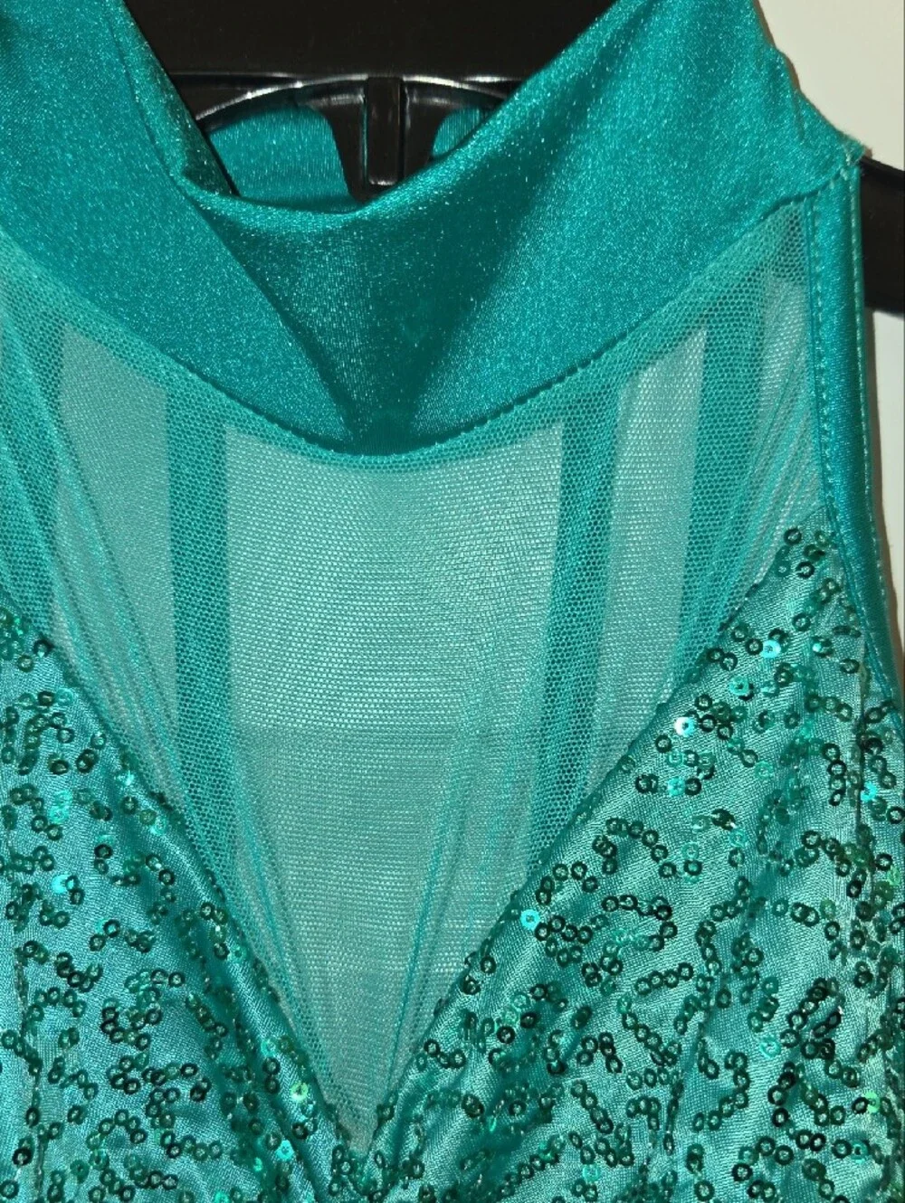 Weissman Turquoise Sequined Halter Dance Costume